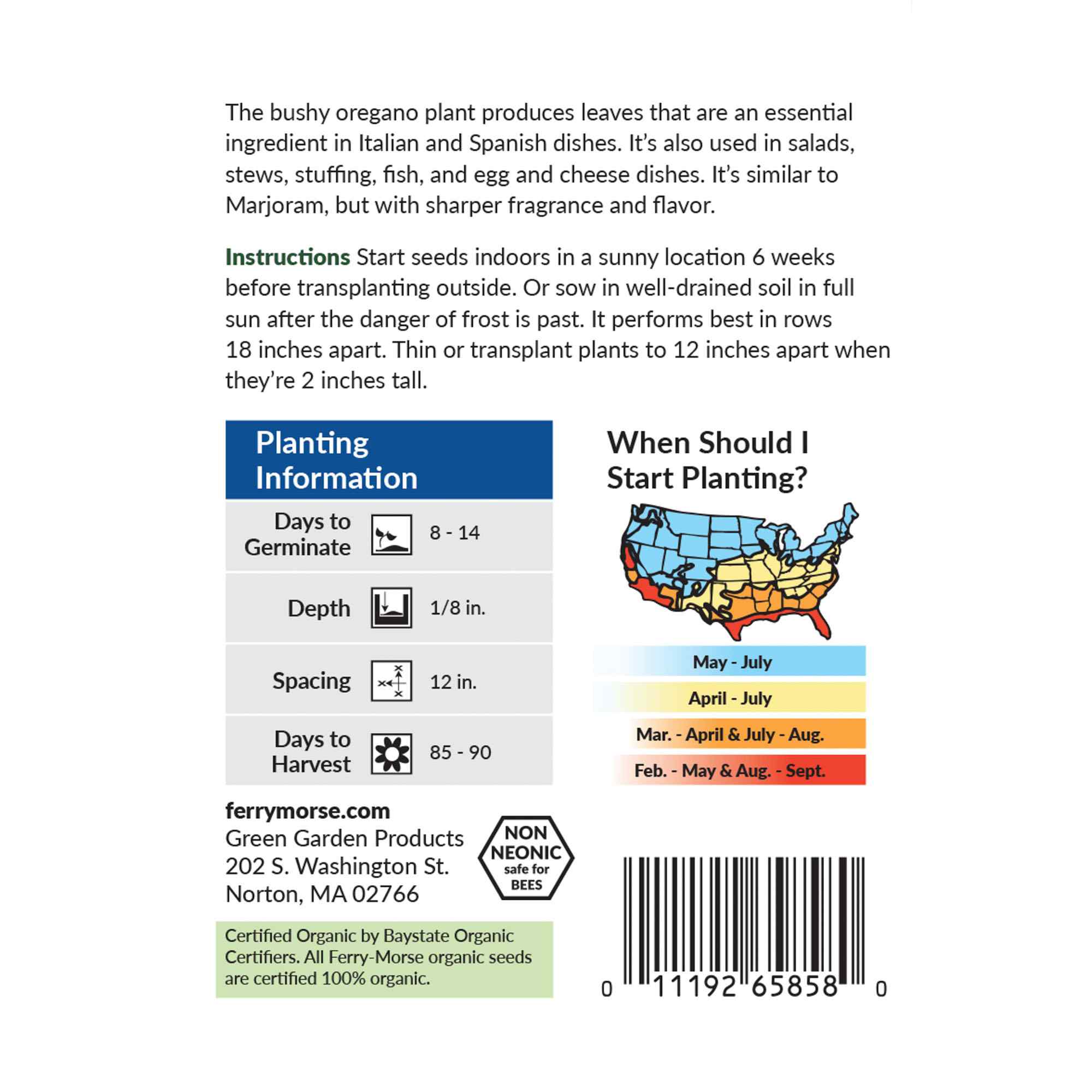 Ferry-Morse oregano seed packet